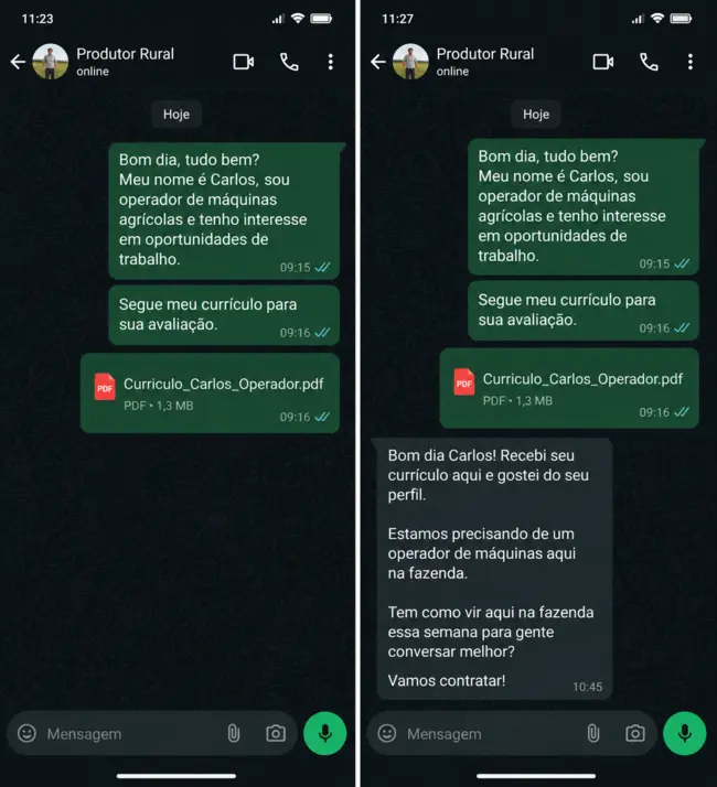 Exemplo ilustrativo de abordagem profissional pelo WhatsApp