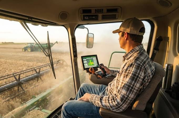 Operador de máquina agrícola trabalhando no campo